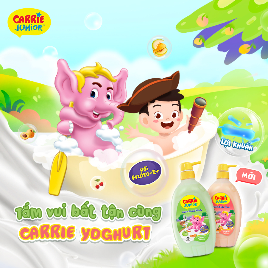Chai Sữa Tắm Gội Carrie Junior Yoghurt Hương Mơ Tây 700g