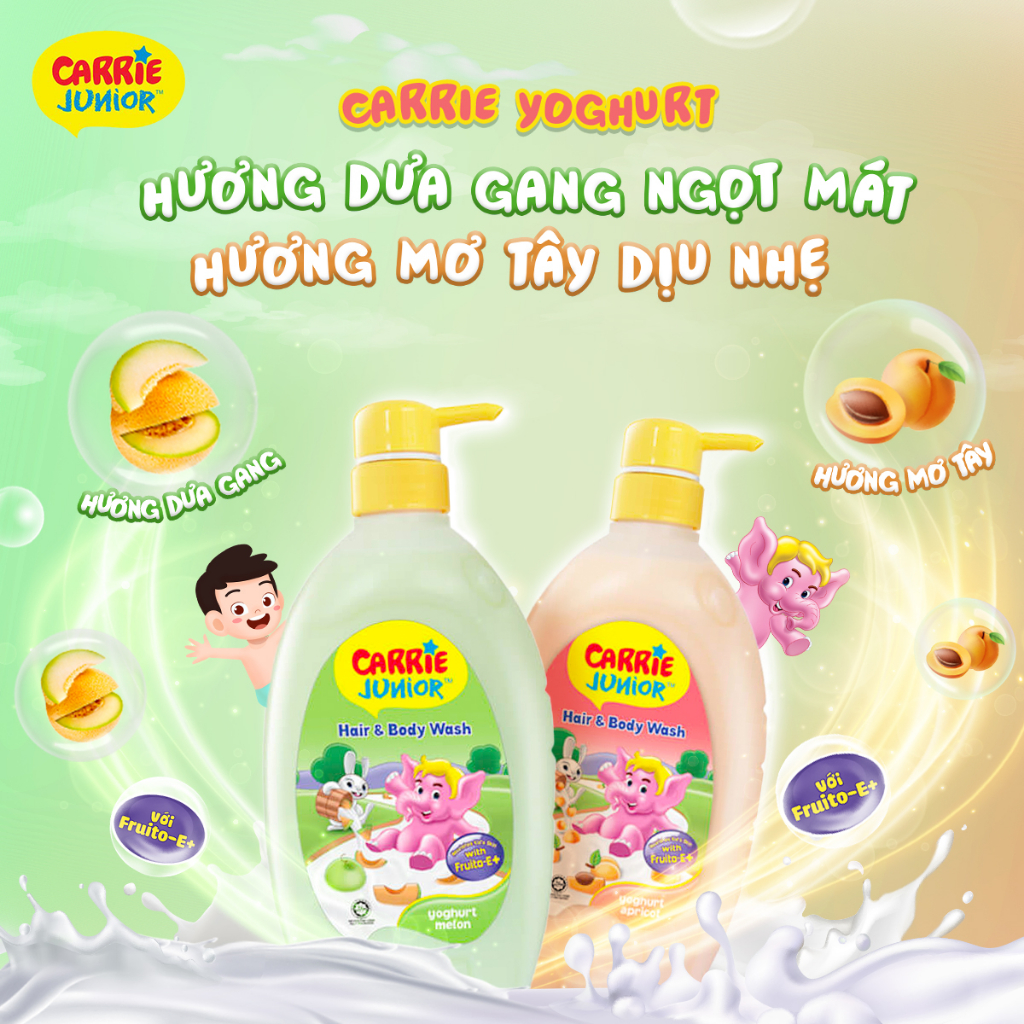 Chai Sữa Tắm Gội Carrie Junior Yoghurt Hương Melon 700g