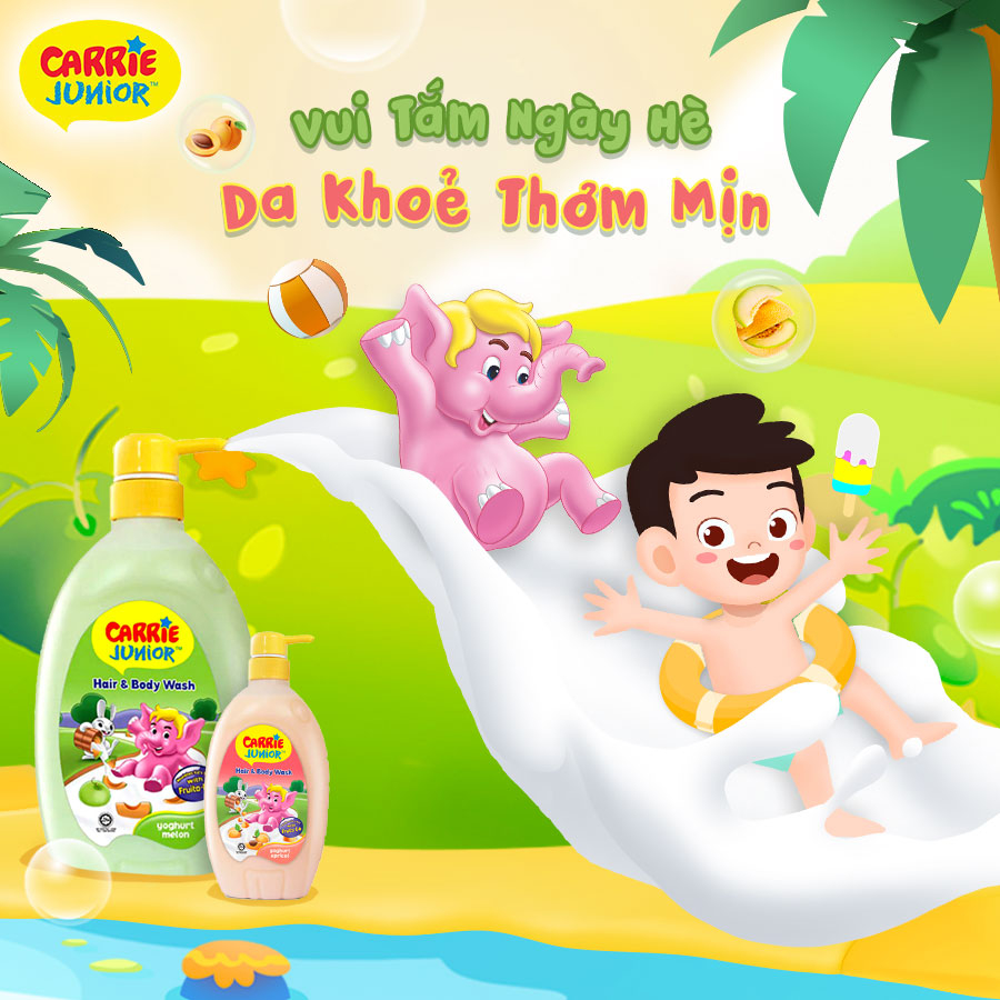 Chai Sữa Tắm Gội Carrie Junior Yoghurt Hương Mơ Tây 700g