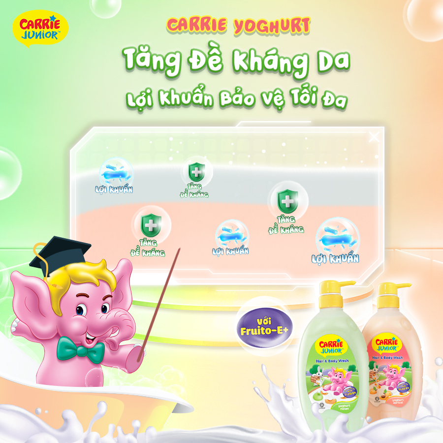 Chai Sữa Tắm Gội Carrie Junior Yoghurt Hương Mơ Tây 700g