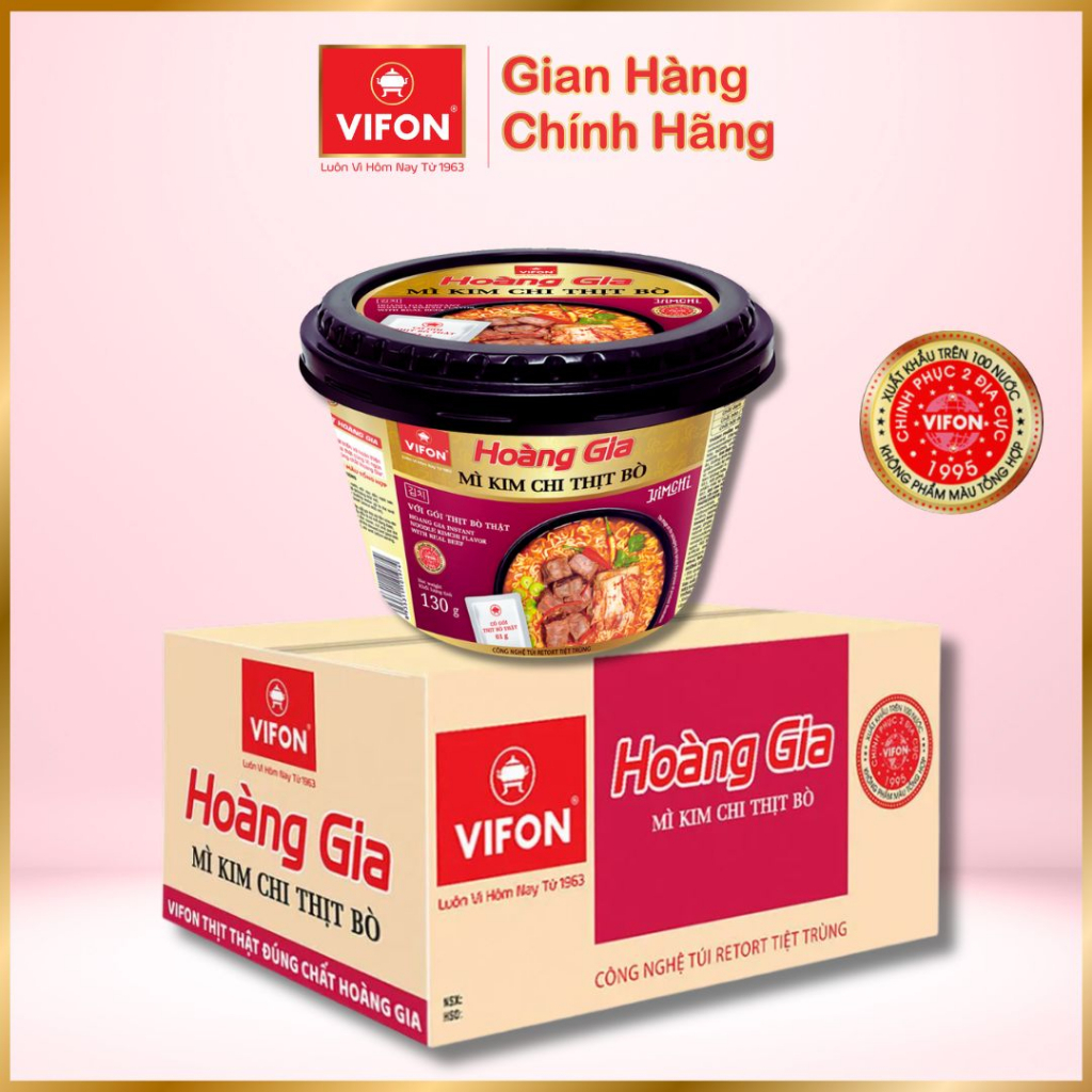 mì kim chi thịt bò Vifon Hoàng Gia 130g (có gói thịt bò thật)Thùng 12 tô.