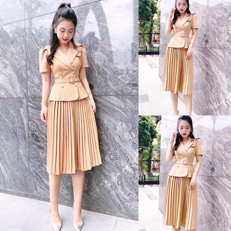 Sét áo vest chân váy dập li