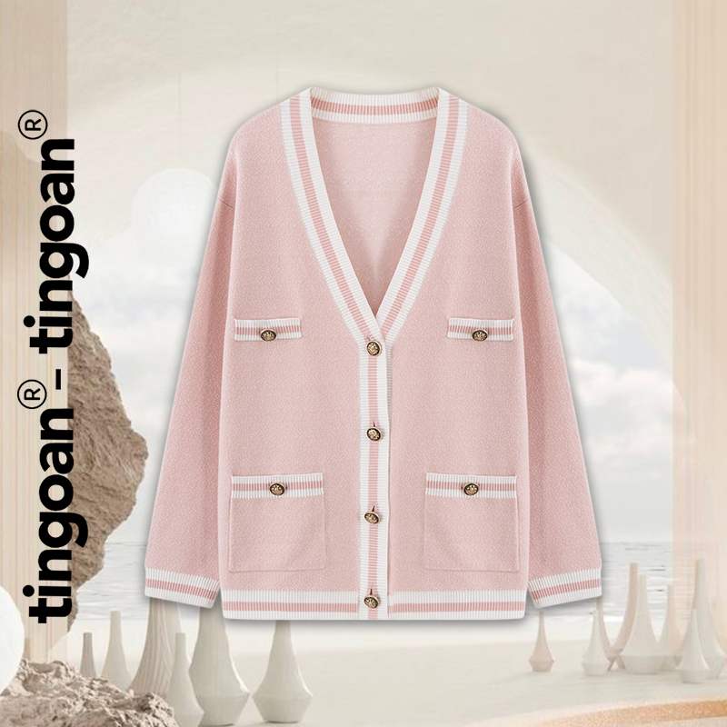TINGOAN® - Áo khoác cardigan len xù hồng viền trắng RAINBOW BABY CARDIGAN/PK