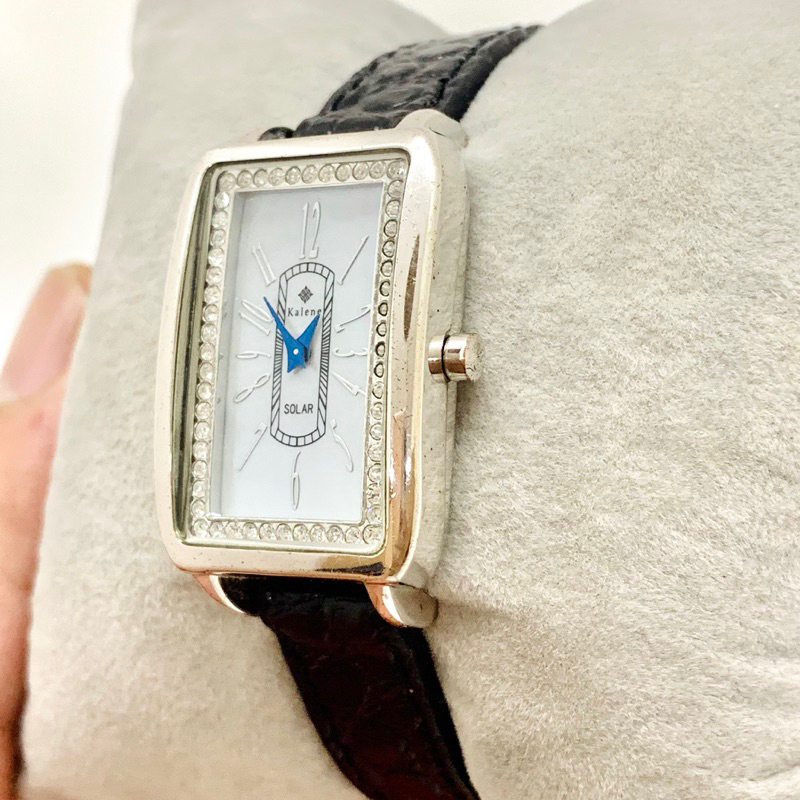 Đồng hồ năng lượng nữ dáng tank hiệu Kalene mặt đính đá pha lê - Chính hãng