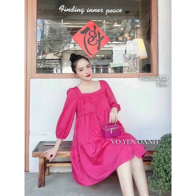 Đầm babydoll hồng cổ vuông 0823 thaotranshop90 [kèm ảnh thật chụp sàn]