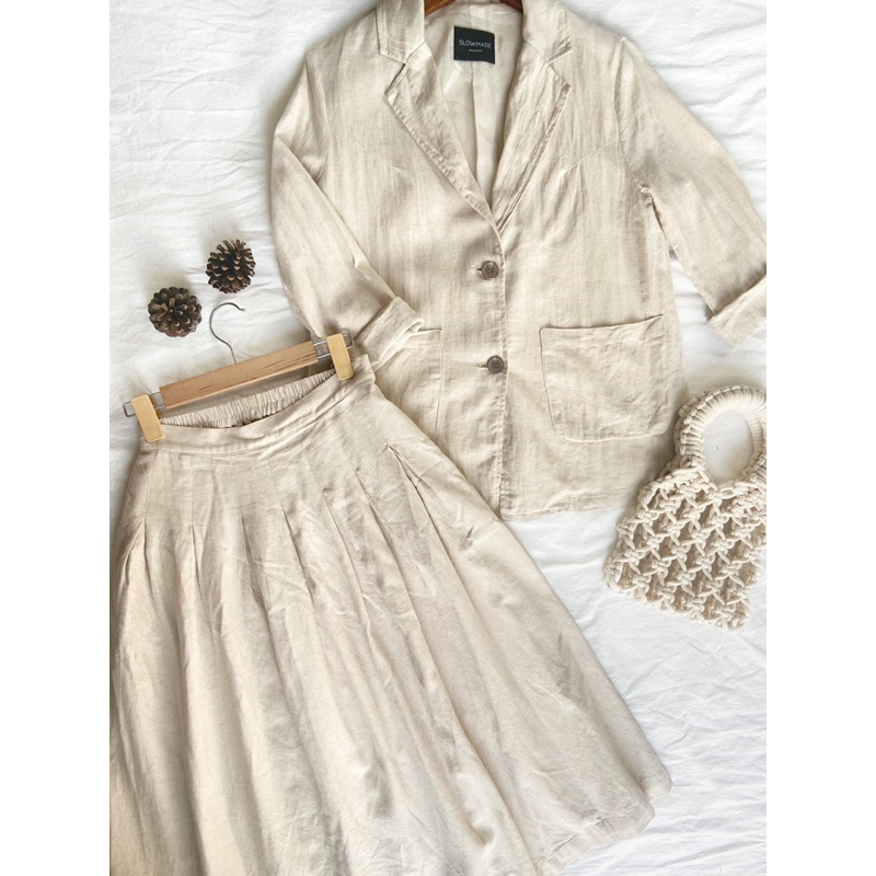 Set blazer chân váy linen