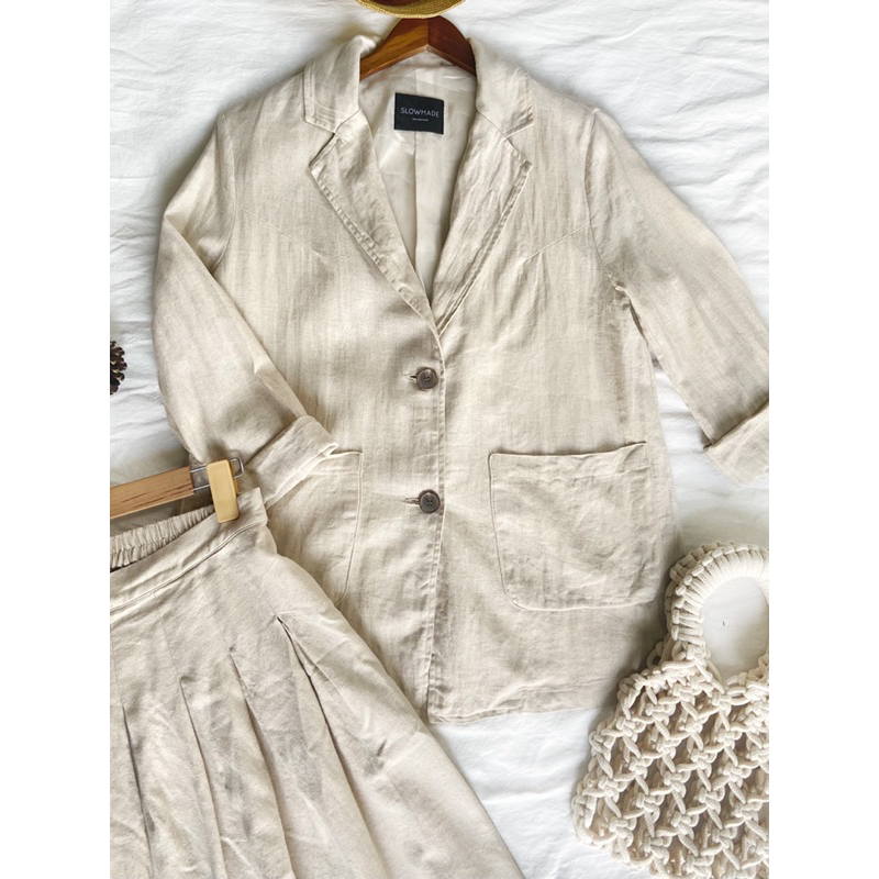Set blazer chân váy linen