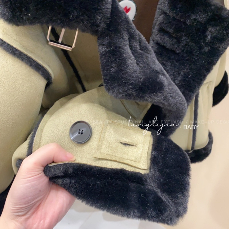 Áo Khoác Lót Lông Cừu Dày Cổ Đứng thời trang mùa đông Cho Bé Trai Bé Gái