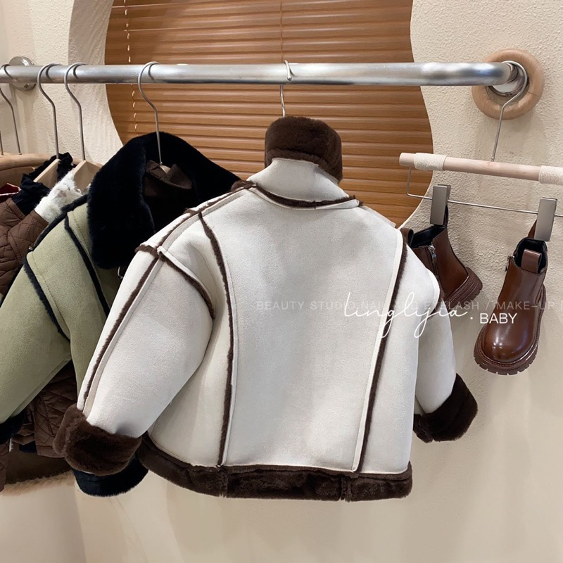 Áo Khoác Lót Lông Cừu Dày Cổ Đứng thời trang mùa đông Cho Bé Trai Bé Gái