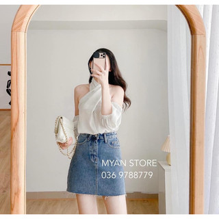 Áo myan cổ yếm hở vai kiểu tay bồng trễ vai