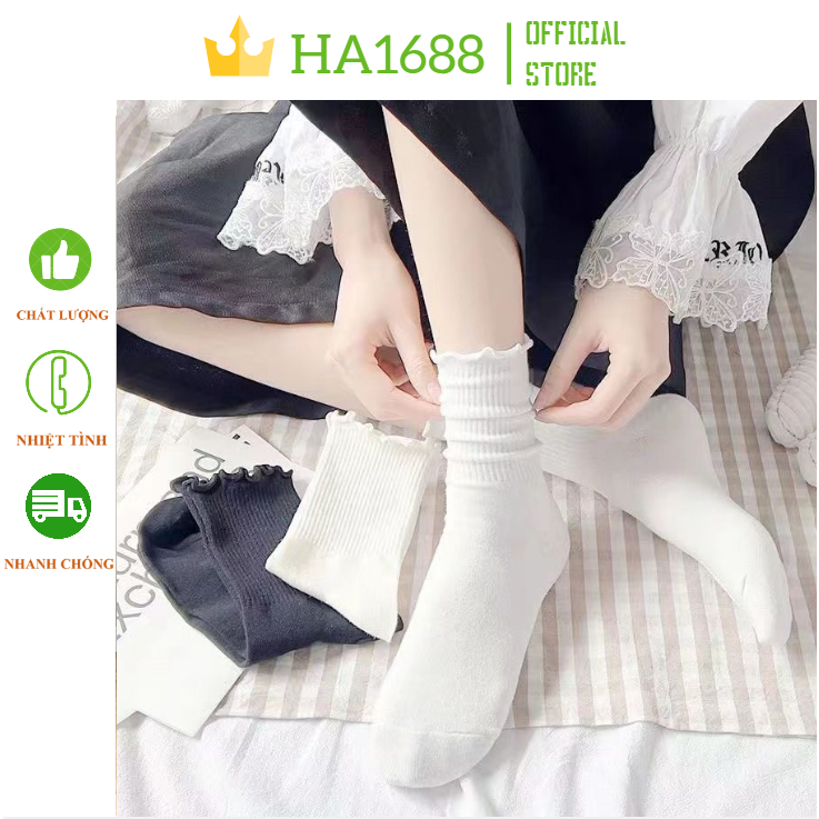 Tất nữ cổ cao họa tiết Trơn vớ nữ cổ cao nhiều màu, viền bèo sang trọng Ha1688