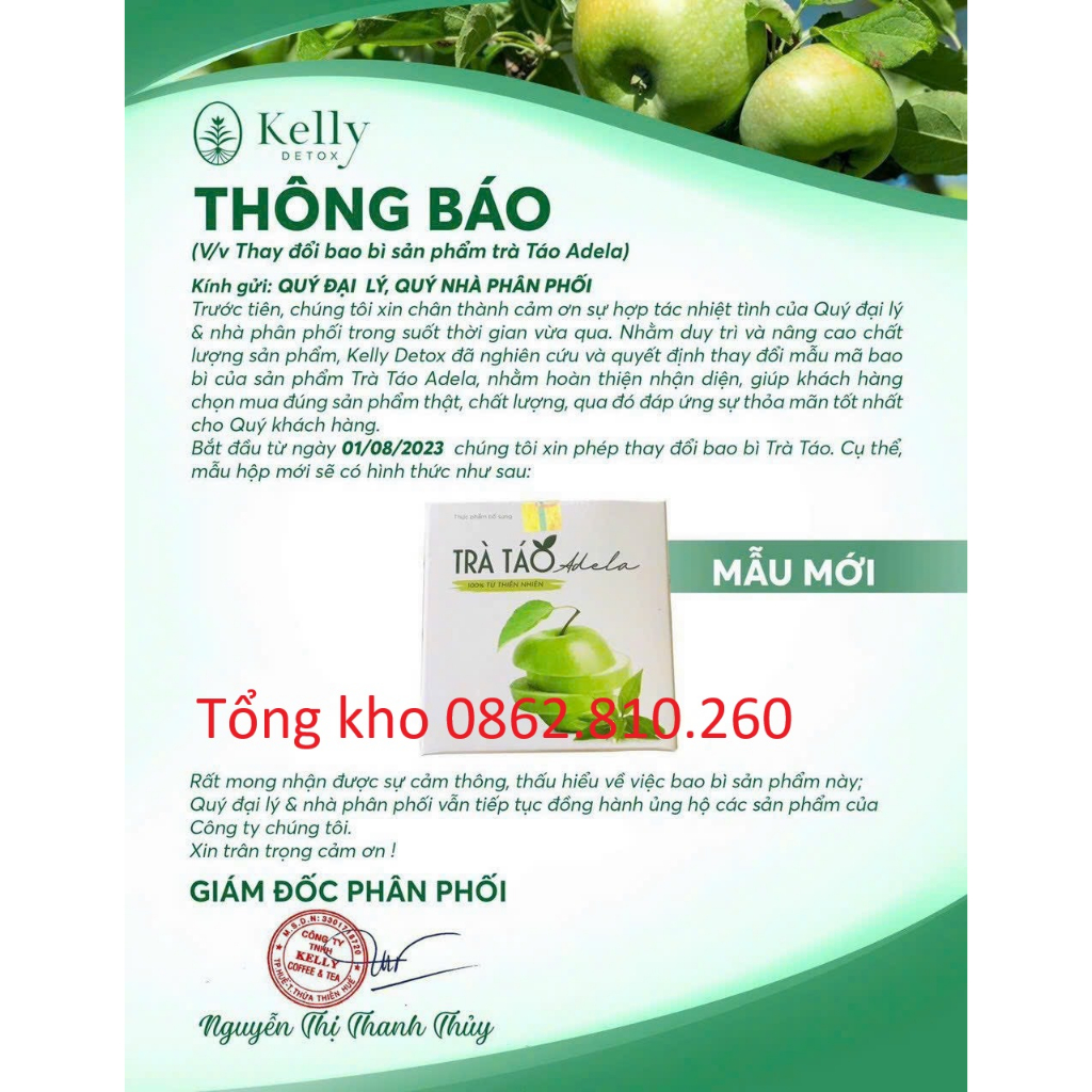 MẪU MỚI DATE MỚI Trà táo xanh giảm cân thảo mộc adela kelly detox chính