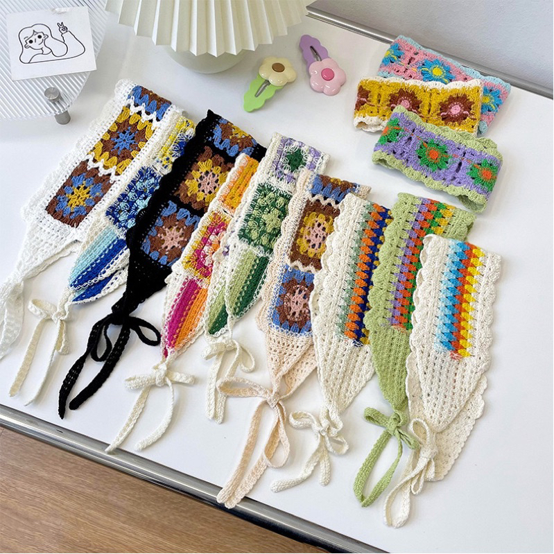 Băng đô đan len, khăn trùm đầu, băng đô chữ nhật dài thêu đội đầu