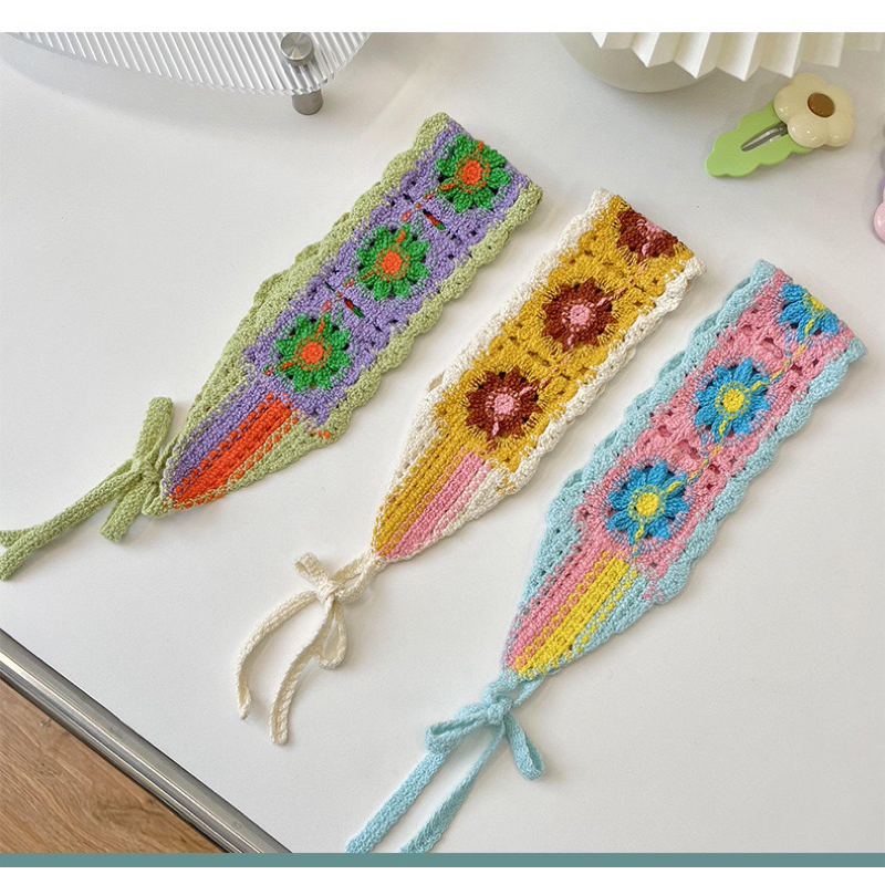 Băng đô đan len, khăn trùm đầu, băng đô chữ nhật dài thêu đội đầu