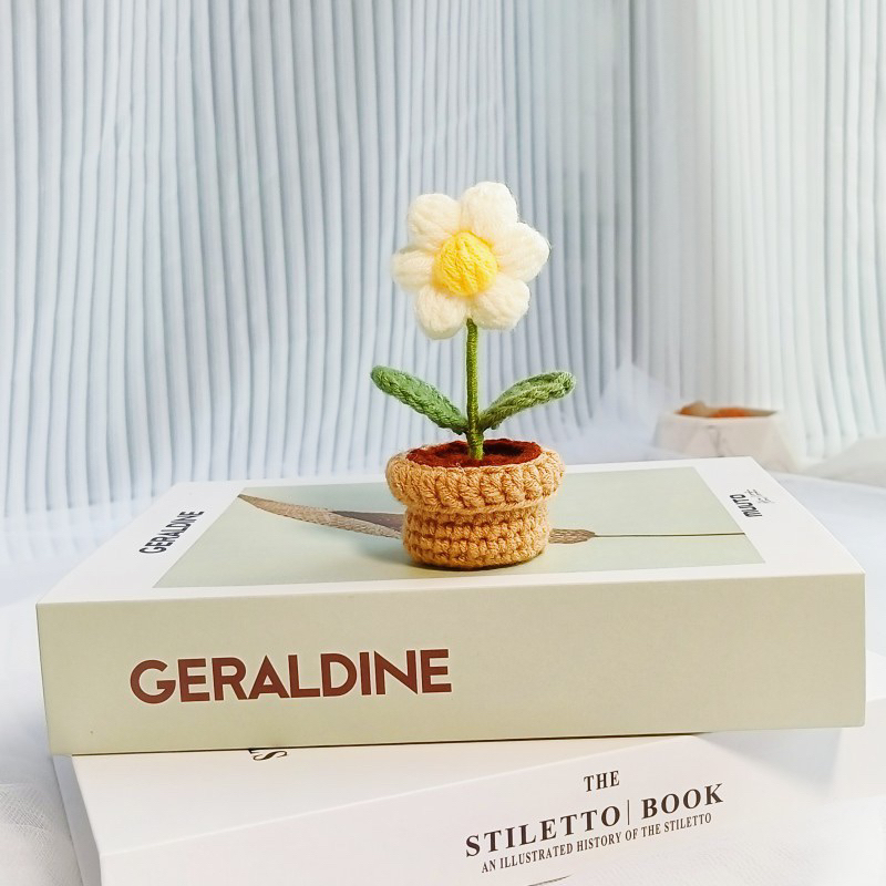 Chậu hoa len móc 6 cánh