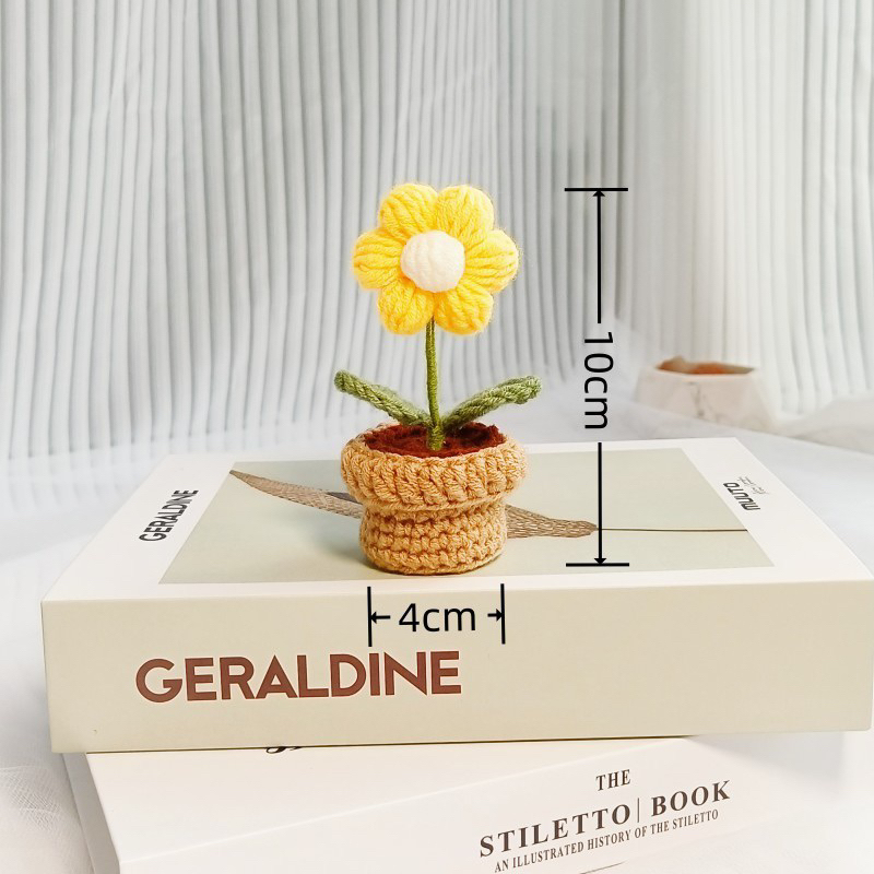 Chậu hoa len móc 6 cánh