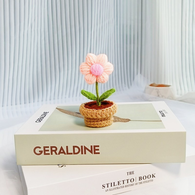 Chậu hoa len móc 6 cánh