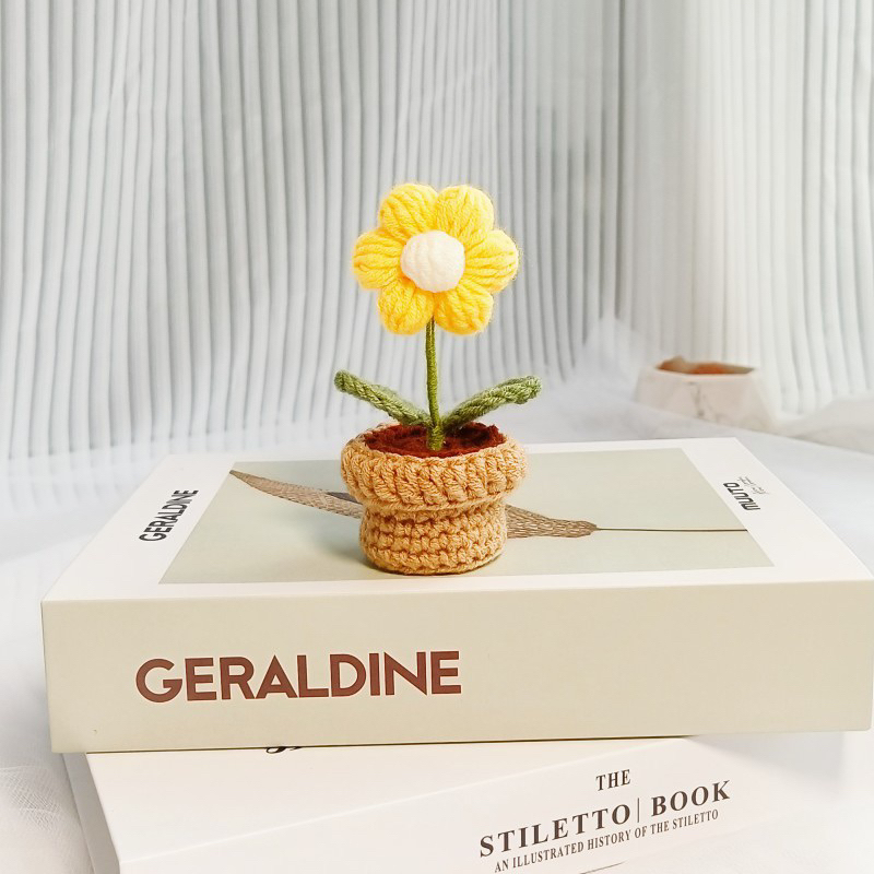 Chậu hoa len móc 6 cánh