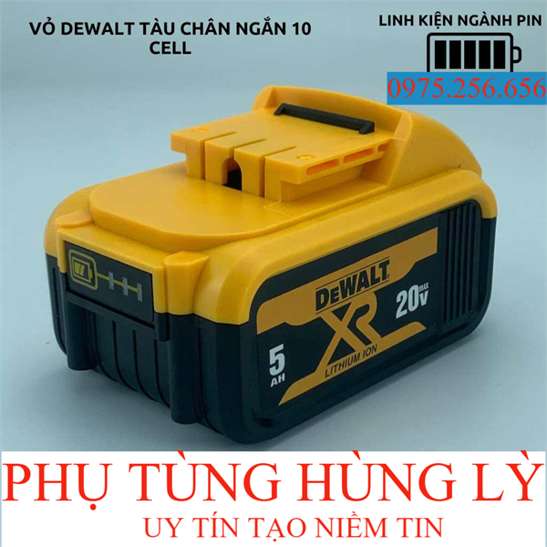 Vỏ mạch pin Dewalt 18V 5Ah Li-ion 2 hàng ( 10 cell ) có led báo pin, tầu chân ngắn