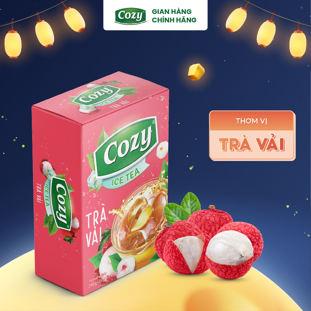 Trà Vải hòa tan Cozy Ice Tea Vải (16 gói x 15gr) - Nước giải khát tiện lợi
