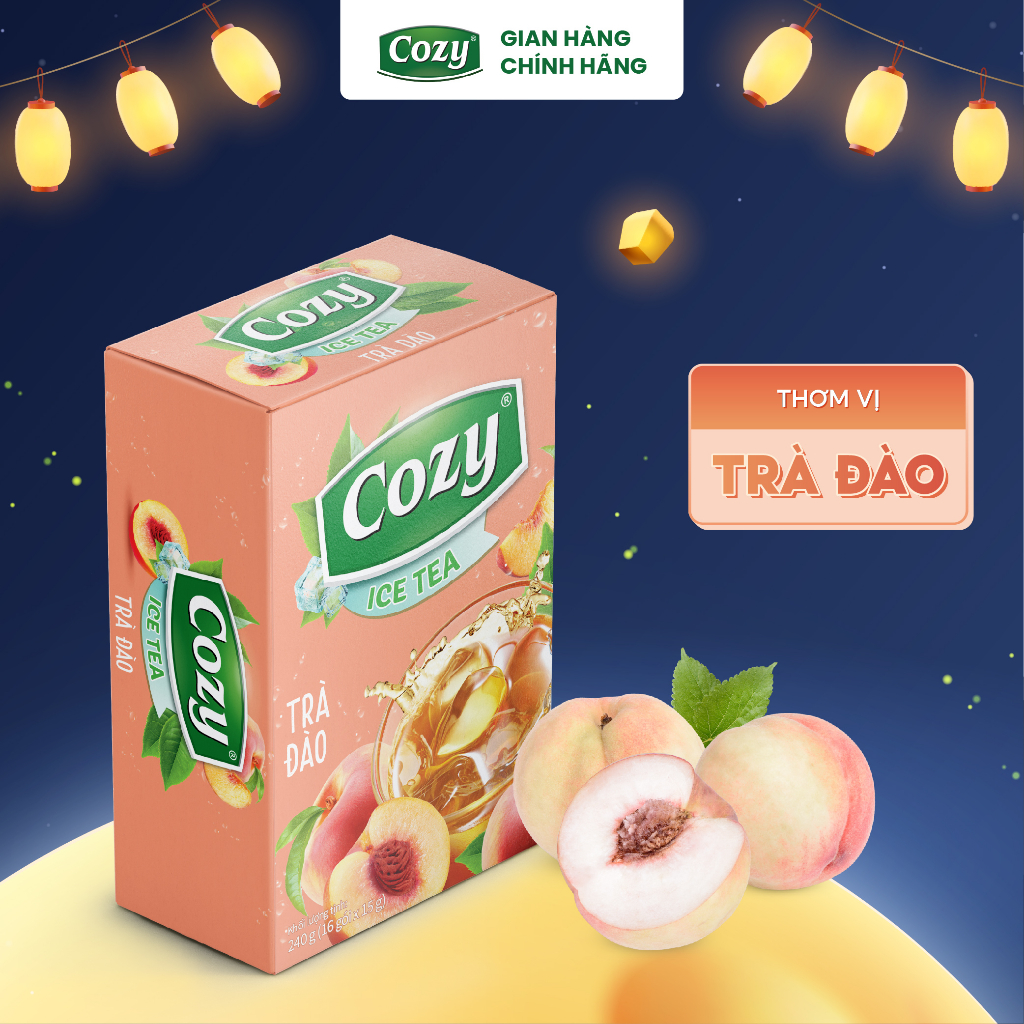 Trà Cozy Hòa Tan Ice Tea Các Vị Thức Uống Giải Khát Thanh Nhiệt Tươi Mát Trà Đào, Trà Chanh, Trà Vải (Hộp 16 gói x 15gr)