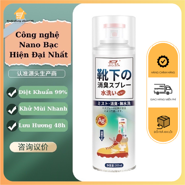 Bình xịt khử mùi hôi giày dép Ximo lọ 260ml, chai sịt nano chai tẩy trắng giày hết hôi tất vớ chân tủ giày dép
