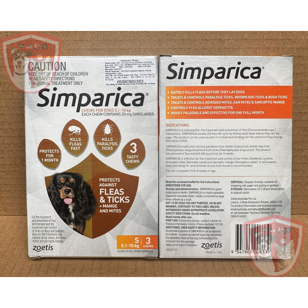Simparica  - Phòng ve,rận, bọ chét,ghẻ cho cún cưng - Hiệu quả nhanh, kéo dài 1 tháng