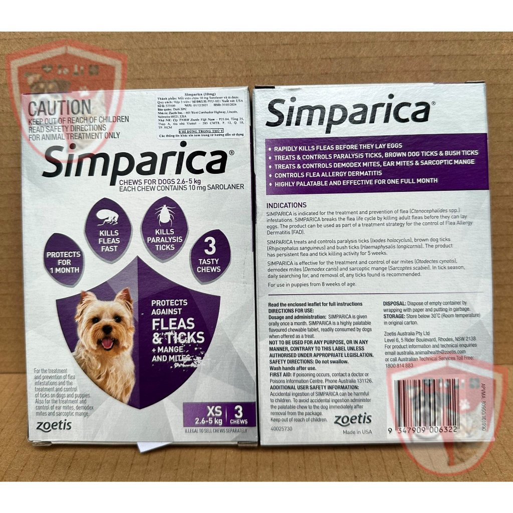 Simparica  - Phòng ve,rận, bọ chét,ghẻ cho cún cưng - Hiệu quả nhanh, kéo dài 1 tháng