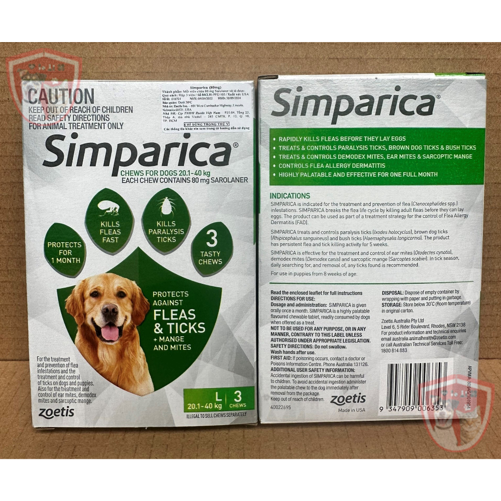 Simparica  - Phòng ve,rận, bọ chét,ghẻ cho cún cưng - Hiệu quả nhanh, kéo dài 1 tháng