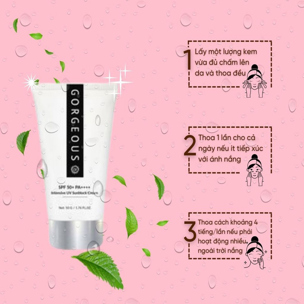 Kem chống nắng múi xù gorgeous trắng da, nâng tone, chống nước lâu trôi tuýp SPF50+PA+++