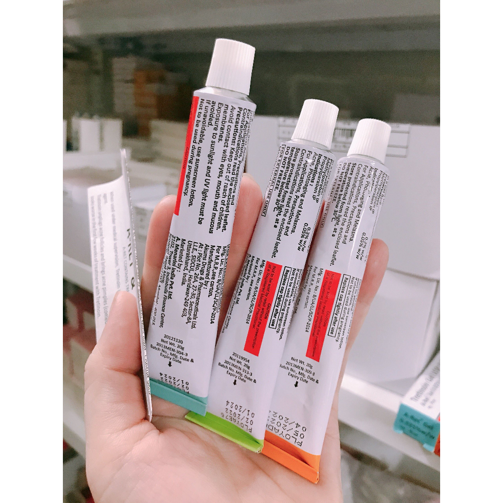 Tretinoin Aret gel 0.1 0.05  0.025 20g tretinol A ret giảm mụn, chống lão hóa tre Ấn Độ chính hãng