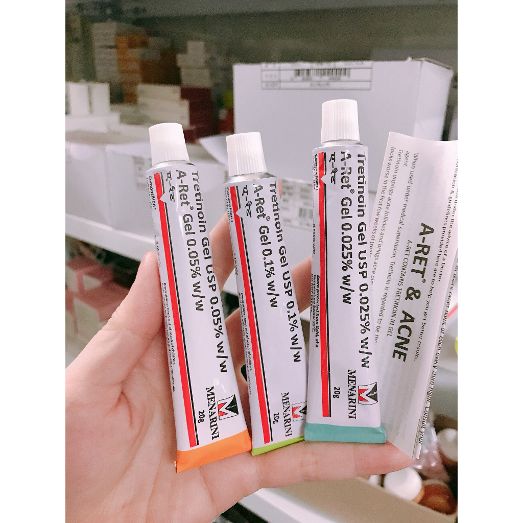 Tretinoin Aret gel 0.1 0.05  0.025 20g tretinol A ret giảm mụn, chống lão hóa tre Ấn Độ chính hãng
