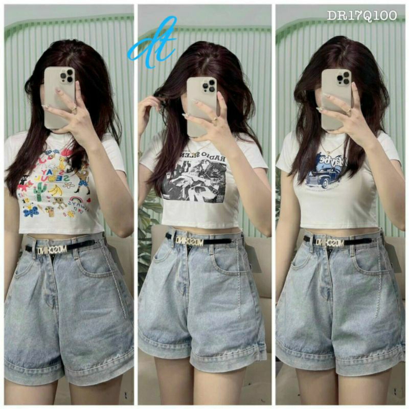 Quần short jean nữ cạp cao cá tính
