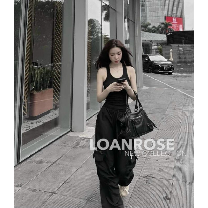 Set bộ đồ nữ thời trang áo thun gân phối quần cotton lạnh ống rộng có túi 2 màu như hình,