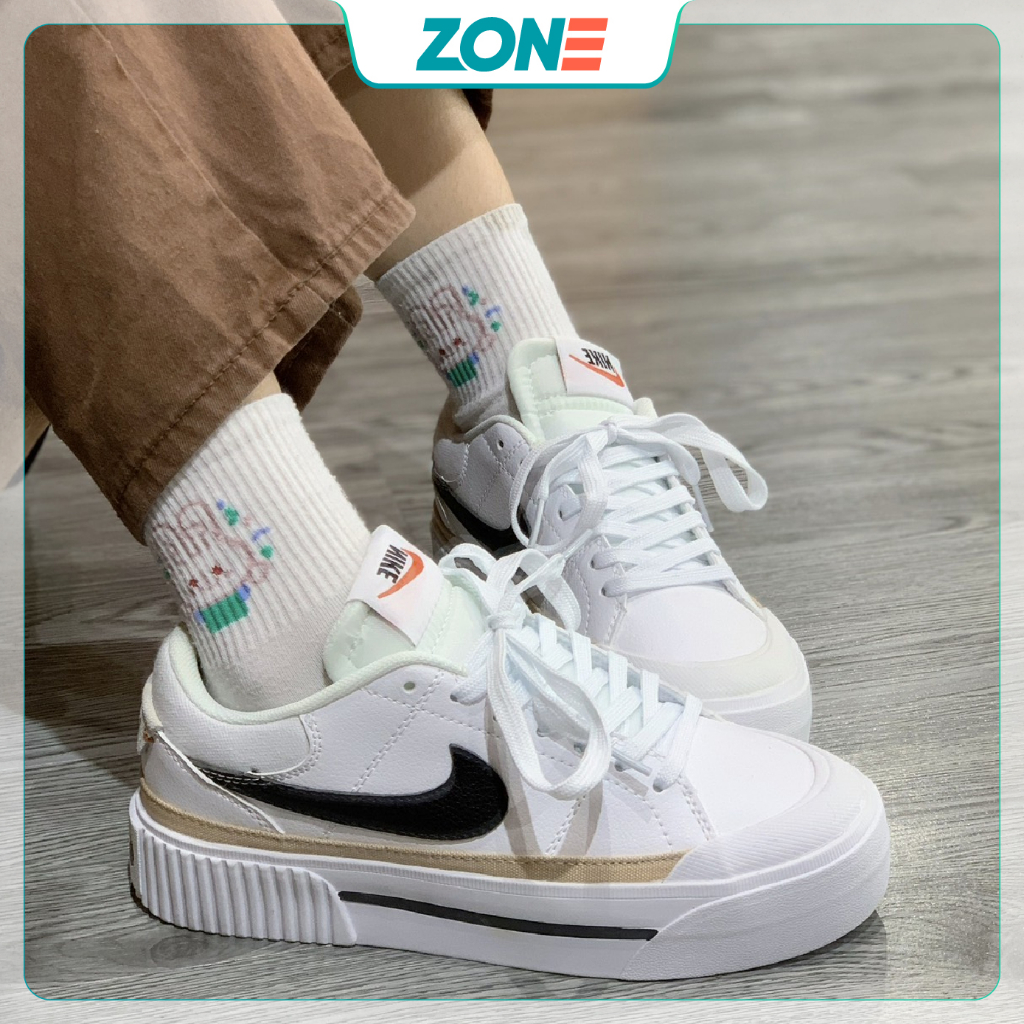 Giày Thể Thao _Nike Trắng Viền Vàng Giày Court Legacy Lift Black White