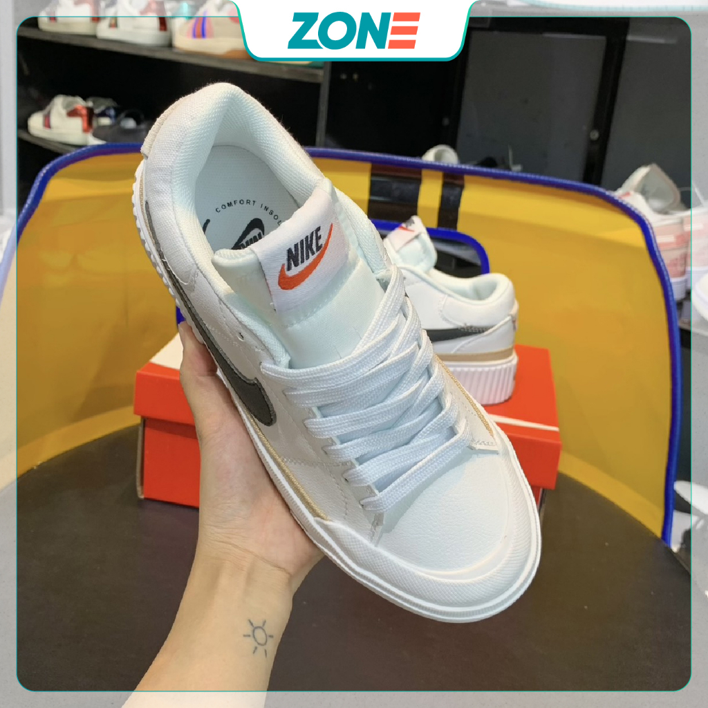 Giày Thể Thao _Nike Trắng Viền Vàng Giày Court Legacy Lift Black White