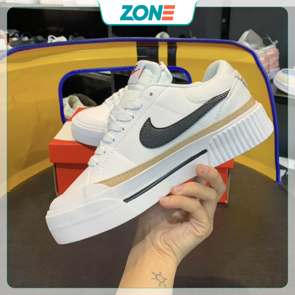 Giày Thể Thao _Nike Trắng Viền Vàng Giày Court Legacy Lift Black White