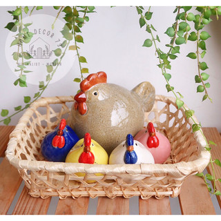 Set tượng gốm Gà mẹ gà con béo ú tròn-trang trí nhà cửa, decor sân vườn-không kèm rổ