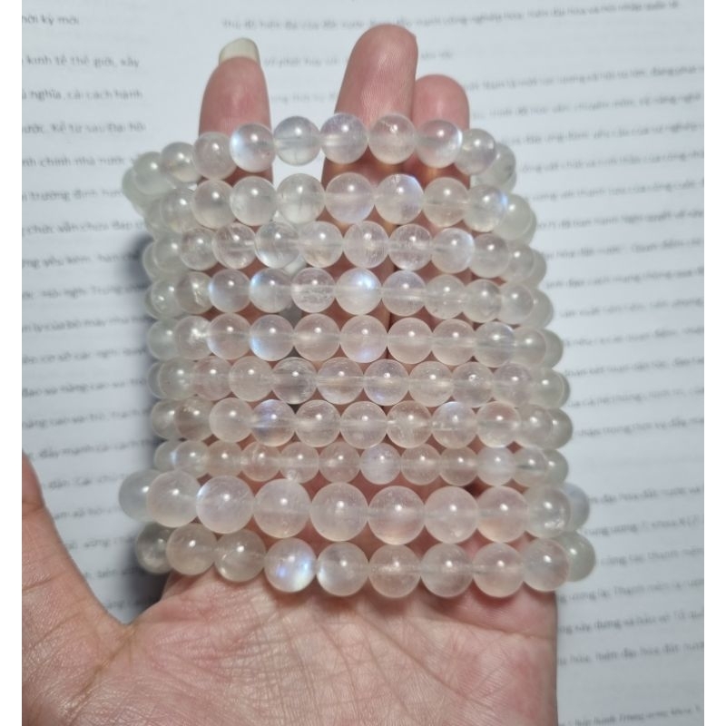 Vòng Moonstone 7 - 9.5ly trắng trong, ánh lửa mạnh