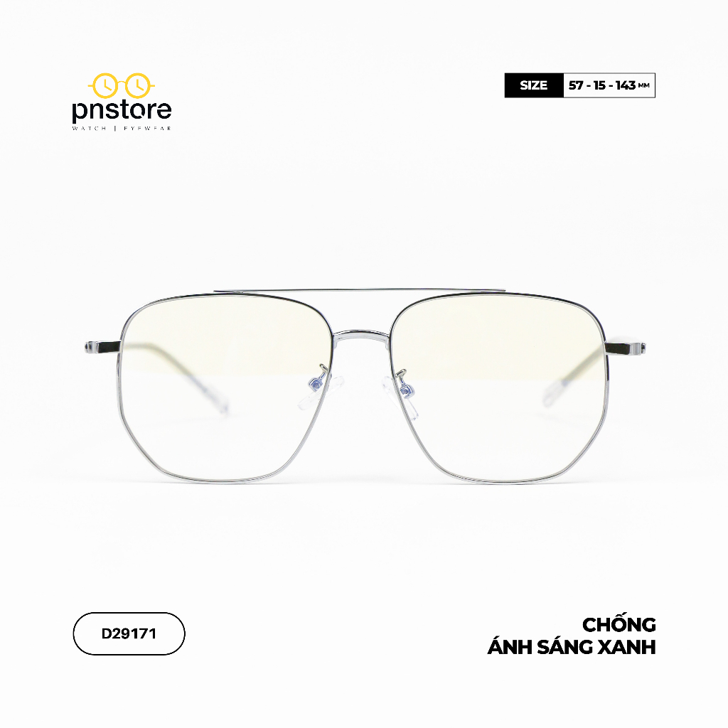 Gọng kính vuông kim loại D29171 nam nữ PNSTORE tròng kính chống ánh sáng xanh