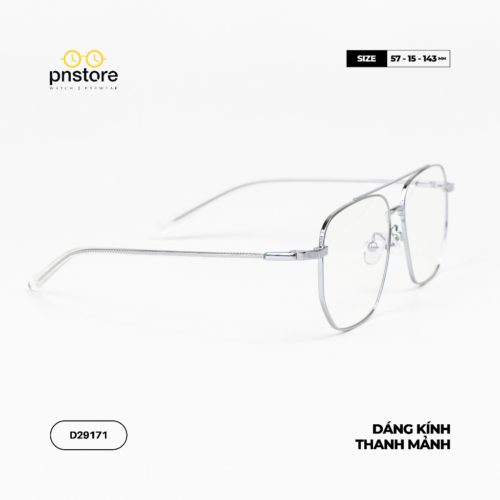 Gọng kính vuông kim loại D29171 nam nữ PNSTORE tròng kính chống ánh sáng xanh