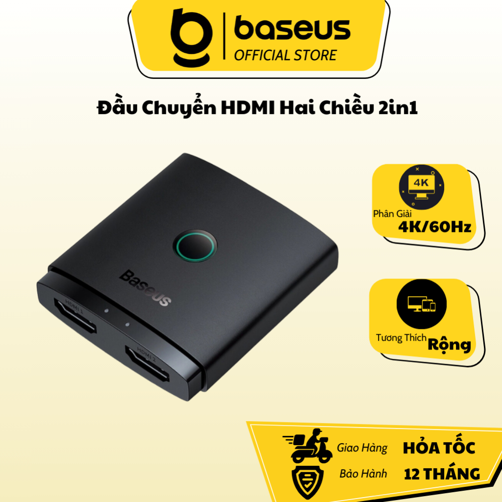 Thiết Bị Chia Cổng HDMI Hai Chiều Baseus AirJoy Series 2-in-1 Bidirectional HDMI Switch Cluster hỗ trợ tối đa 4K/60Hz