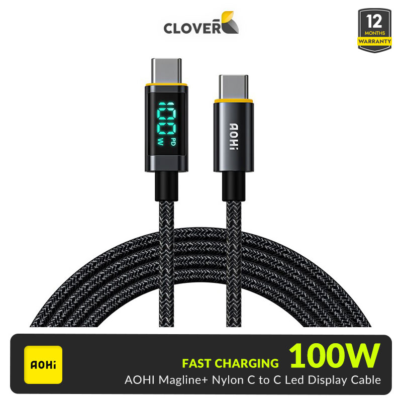 Cáp Sạc Nhanh 100W AOHI MaglinePro Đèn LED Báo Sạc Chip Xử Lý Thông Minh An Toàn Không Nóng Dây Bện Nylon Bền Bỉ Cho Lap