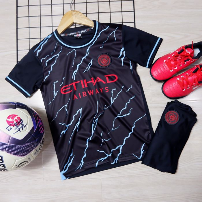 Quần Áo Bóng Đá, Đồ Đá Banh CLB Manchester City Đen 2023 8kg - 88kg  - Thun Lạnh Cao Cấp, Không Nhăn, Không Xù Lông