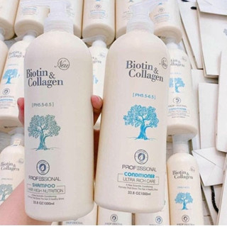 Dầu Gội Cặp Biotin Collagen - Dầu Gội Đầu Ngăn Ngừa Rụng Tóc Phục Hồi Hư Tổn 1000ml