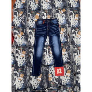 Quần bò DSQ khoá lệch 2 màu khoá ngang đùi - Quần jean nam ống đỏ chữ in