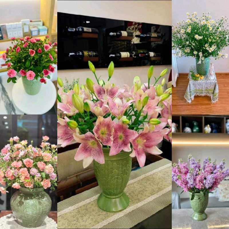 Bình hoa họa tiết nổi Bát Tràng, lọ hoa decor trang trí, hàng giá trị cao