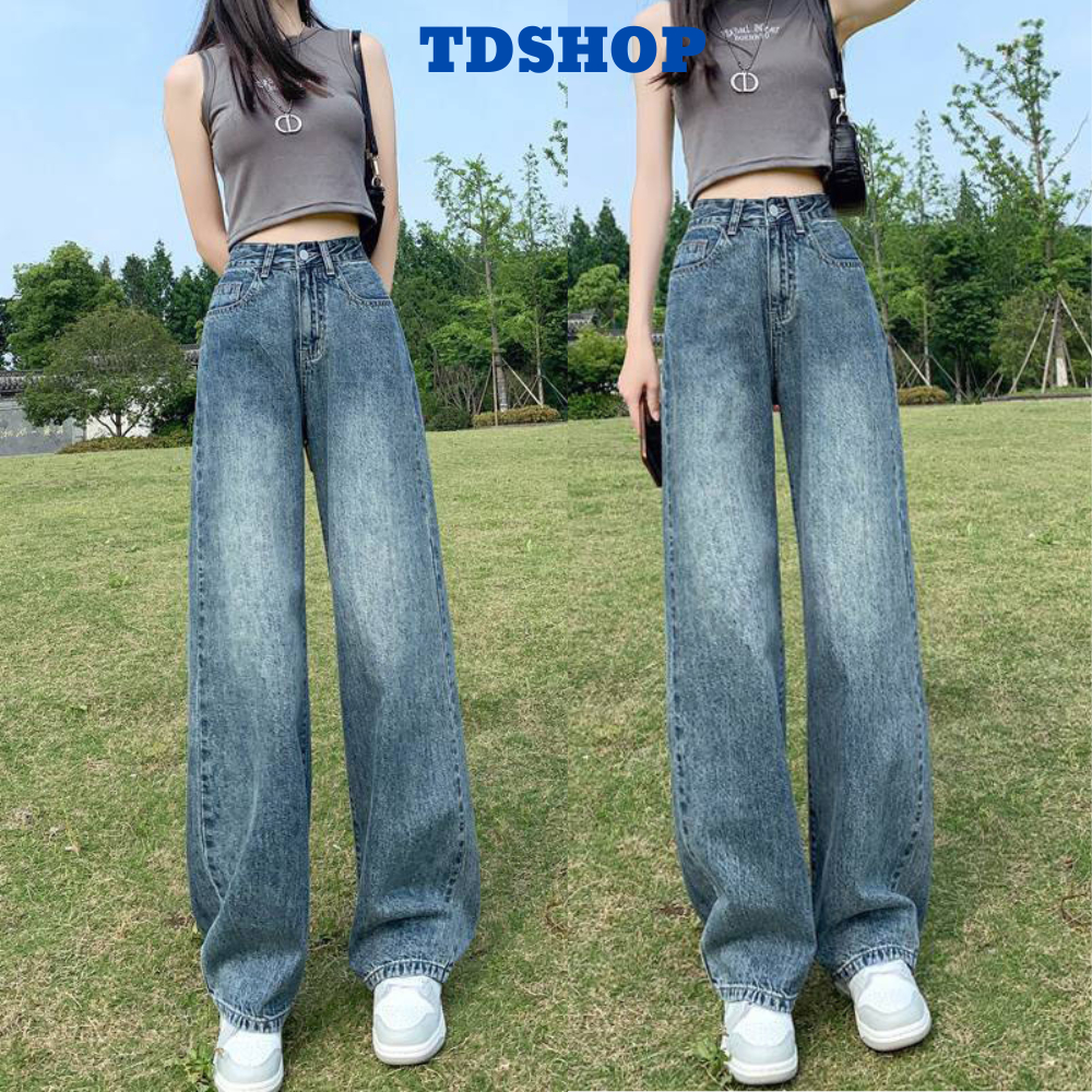 Quần jean nữ ống suông rộng cạp cao MIAA chất jean dày dặn ,quần bò jeans nữ ống rộng phong cách Retro Ulzzang 2023