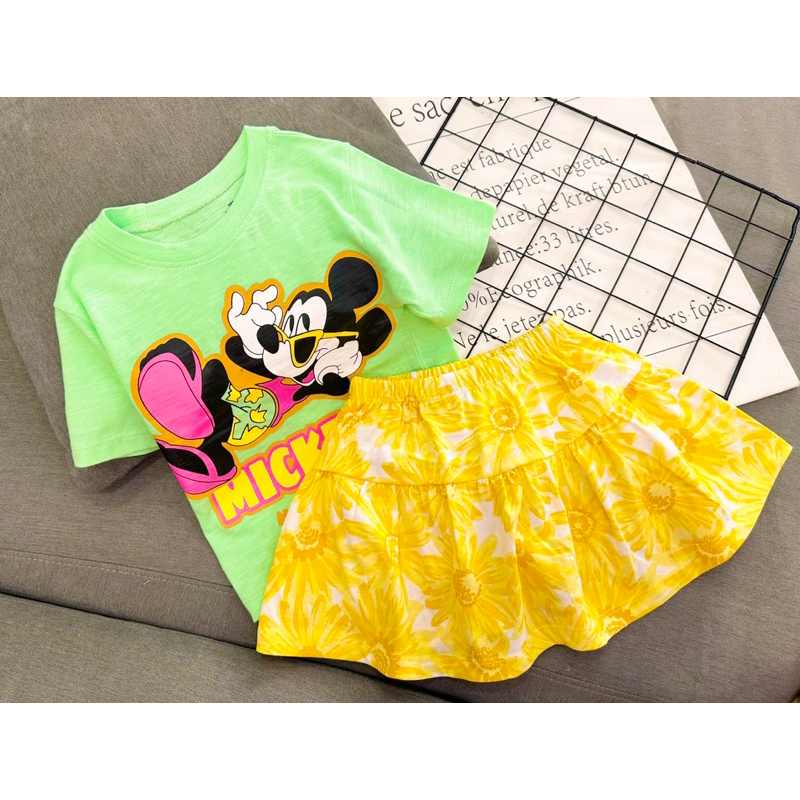 10-22kg | Đầm rời bé gái thun cotton chính phẩm, chân váy hoa có chip