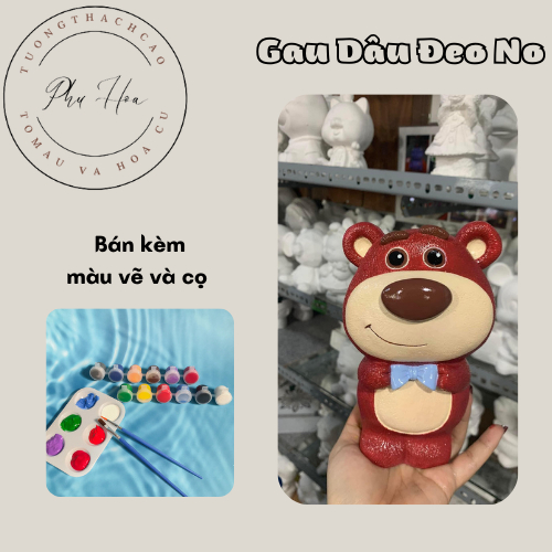 TƯỢNG THẠCH CAO TÔ MÀU GẤU DÂU ĐÁNG YÊU CHO BÉ Tặng kèm cọ và màu